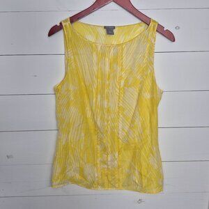 Ann Taylor Yellow Sleeveless Blouse L Cotton/Silk Blend Tropical Print Lightweig